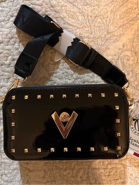 Valentino Garavani Black Patent Crossbody with Gold Hardware